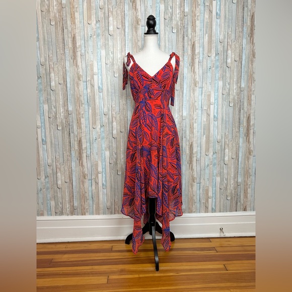 Alexis Dresses Alexis Target M Bright Tropical Leaf Asymmetric Midi